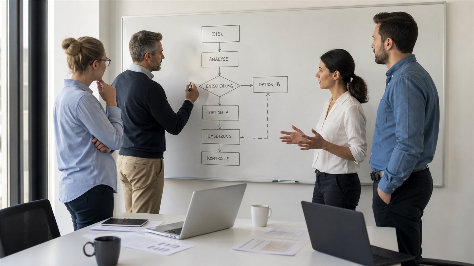 Projektarbeit bei MDS: Anforderungen werden am Whiteboard strukturiert